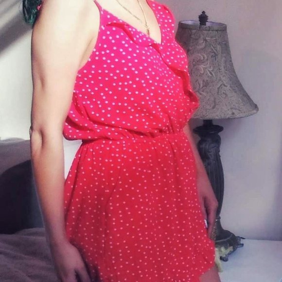 Red Polka-Dot Ruffle Romper SIZE M GUC! - Picture 2 of 9